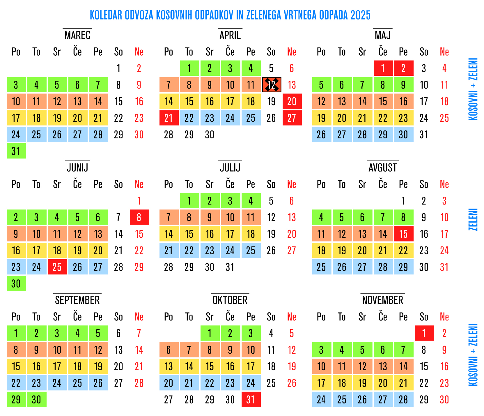 Koledar odvoza odpadkov Bled 2025